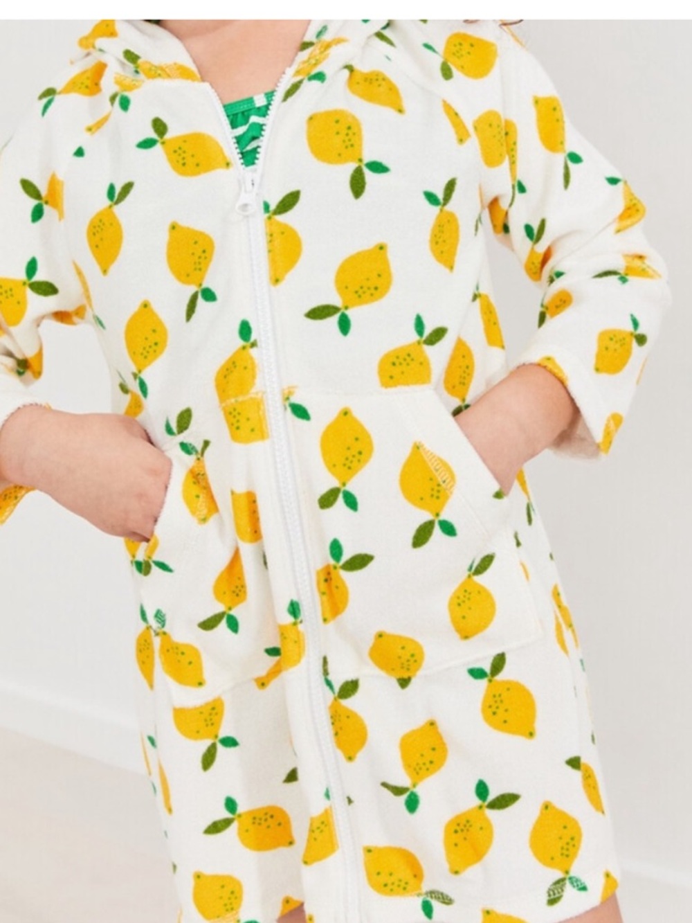 Hanna Andersson Lemon Print Kids Swim Coverup - White and Yellow size 10